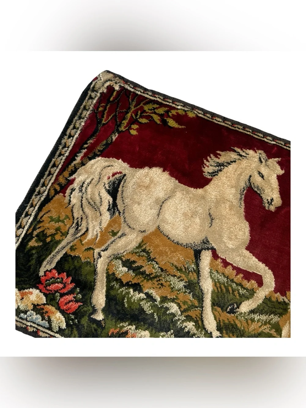 Vintage Horse Tapestry Wall Hanging Equestrian Rug Western Ranch Decor 38x19.5”
